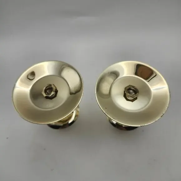 Gold Tone Metal Ring Taper Candle Holders Pair Modern Minimalist Round Base - Picture 8 of 8